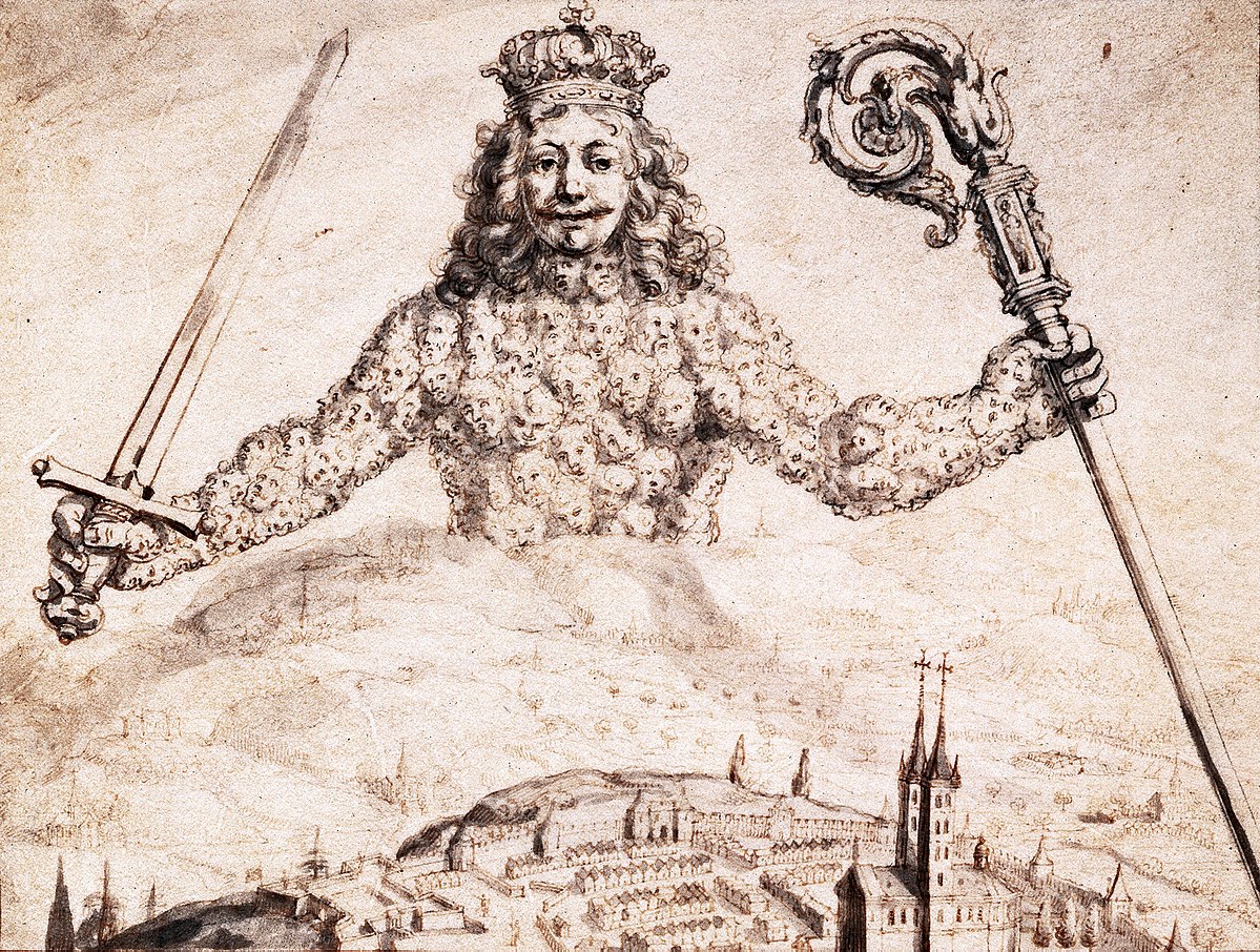 Disegno del frontespizio del Leviatano che Hobbes diede a Carlo II